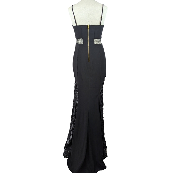 Betsy & Adam Soutache Formal Gown Full Length Lace V-Neck Thin Strap Black 2 NWT - Picture 6 of 14